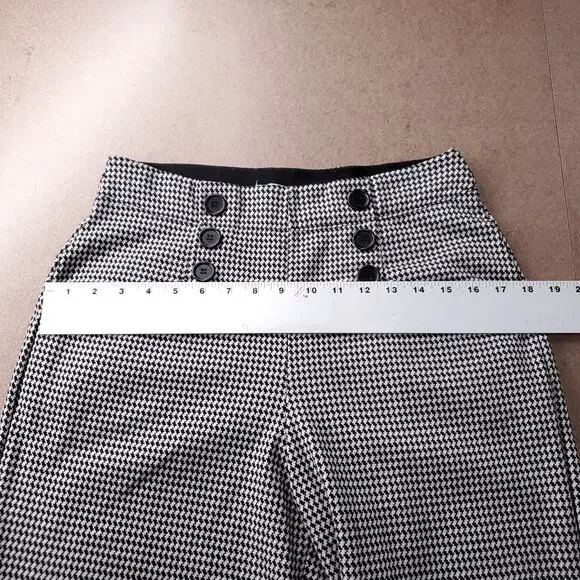 Max Studio Wide Leg Sailor Pants Houndstooth Slipon Stretch Women 28 Black White - Picture 9 of 13